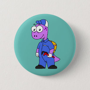 Badge Rond 5 Cm Illustration D'Un Plomber Spinosaurus.