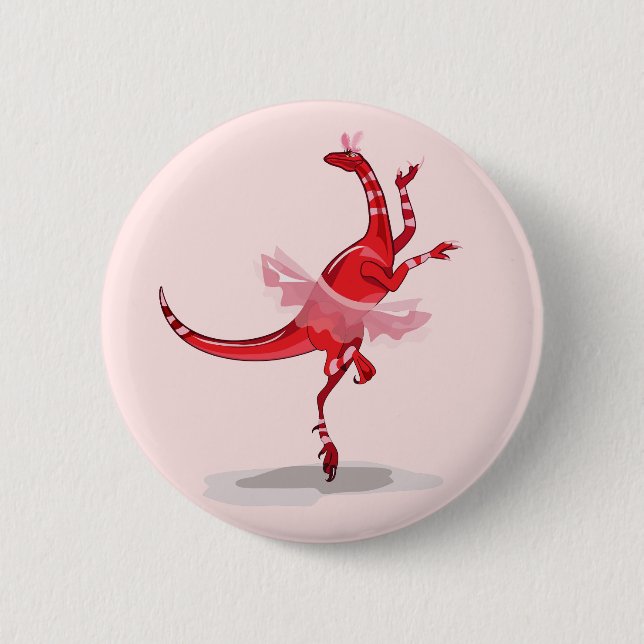 Badge Rond 5 Cm Illustration D'Un Raptor Danseur Ballerina. (Devant)