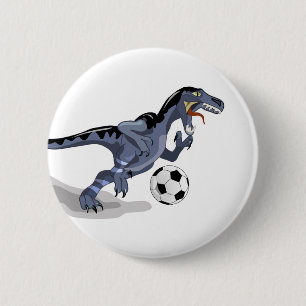 Badge Rond 5 Cm Illustration D'Un Raptor Dinosaure Jouant Au Footb