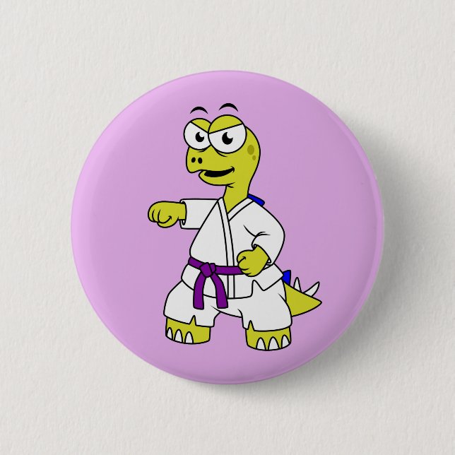 Badge Rond 5 Cm Illustration D'Un Stégosaurus Pratiquant Le Karaté (Devant)
