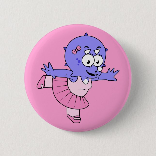 Badge Rond 5 Cm Illustration D'Une Danse De Ballet Triceratops. (Devant)