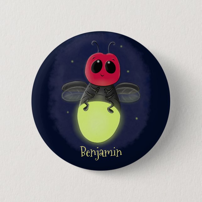 Badge Rond 5 Cm Illustration d'une luciole à éclair mignon (Devant)