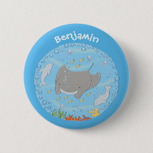 Badge Rond 5 Cm Illustration d'une mignonne raie manta et de bulle