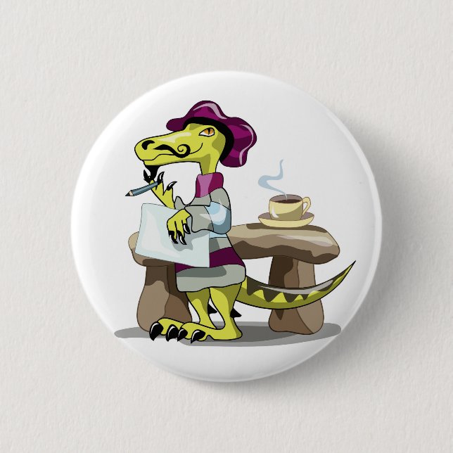 Badge Rond 5 Cm Illustration D'Une Pensée De Poète Raptor Caricatu (Devant)