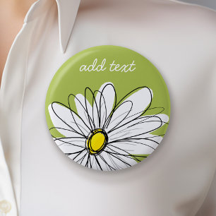 Badge Rond 5 Cm Illustration florale Daisy tendance - chaux et jau