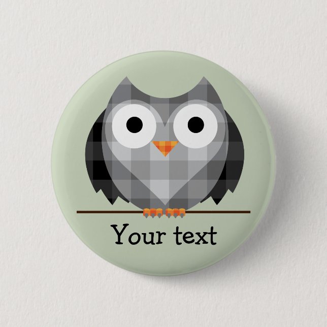 Badge Rond 5 Cm Illustration grise de hibou à cornes de plaid (Devant)