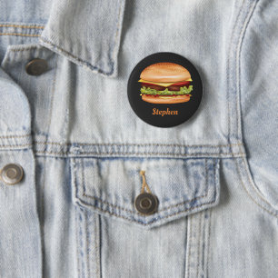Badge Rond 5 Cm Illustration Hamburger Fast Food Avec Nom Personna