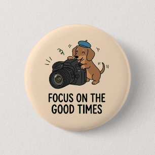 Badge Rond 5 Cm Illustration ludique de dachshund avec appareil ph