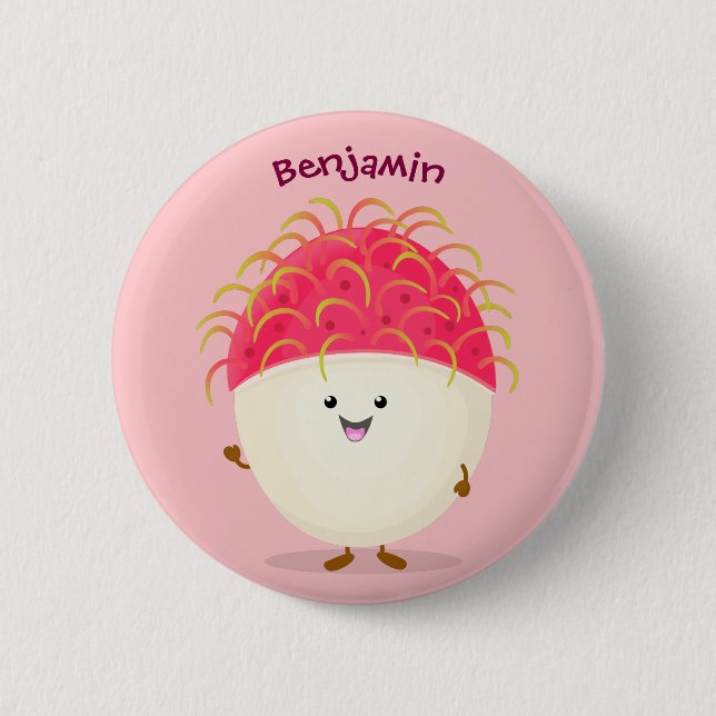 Badge Rond 5 Cm Illustration mignon du ramboutan rose (Devant)