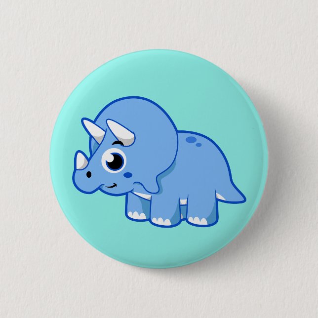 Badge Rond 5 Cm Illustration Mignonne D'Un Dinosaure Tricératops. (Devant)