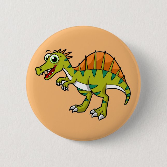 Badge Rond 5 Cm Illustration Mignonne D'Un Spinosaure Souriant. (Devant)