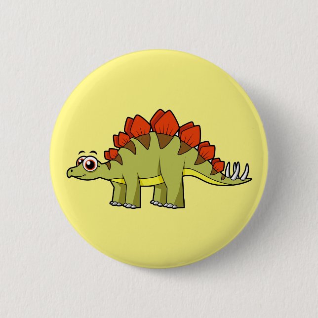 Badge Rond 5 Cm Illustration Mignonne D'Un Stegosaurus Dinosaure. (Devant)