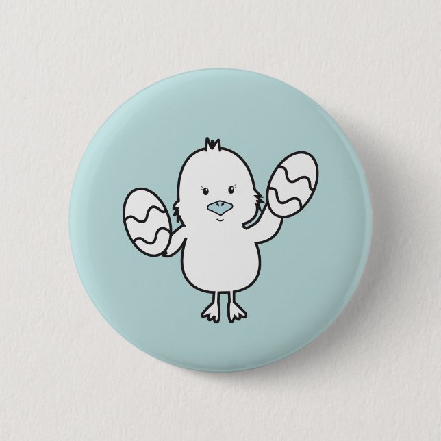 Badge Rond 5 Cm Illustration Pastel Blue Cute Easter Chick & Oeufs (Devant)