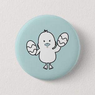 Badge Rond 5 Cm Illustration Pastel Blue Cute Easter Chick & Oeufs