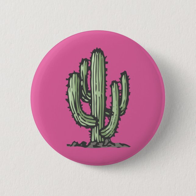 Badge Rond 5 Cm Illustration Plante Cactus, Dessin, Rose (Devant)