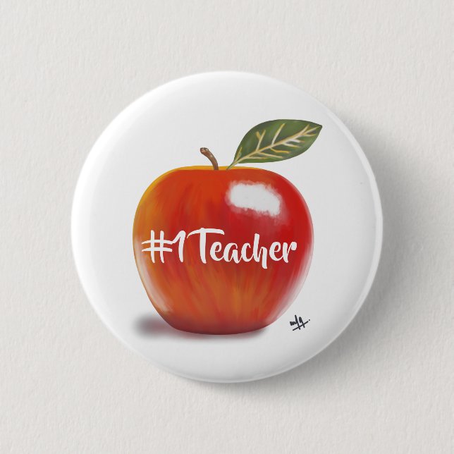 Badge Rond 5 Cm Illustration Red Apple N° 1 enseignant (Devant)