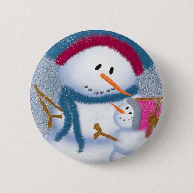 Badge Rond 5 Cm Illustration SnowMomma Et SnowGirl (Devant)
