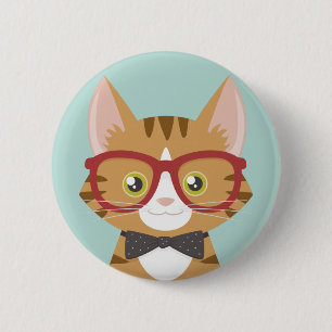 Badge Rond 5 Cm Illustration tigrée orange de chat de hippie