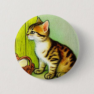 Badge Rond 5 Cm Illustration vintage Tabby Cat
