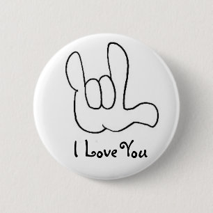 Badge Rond 5 Cm Iloveu1, je t'aime - langue des signes américaine
