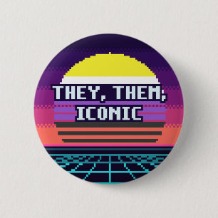 Badge Rond 5 Cm Ils, Eux, Bouton Pixel Iconique de Fierté Non Bina