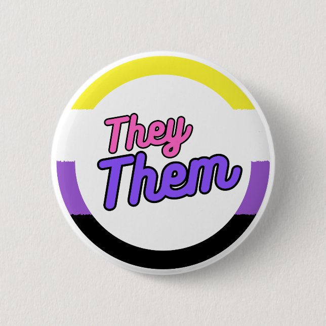 Badge Rond 5 Cm Ils Les Boutons Drapeau Pronoun Non binaire (Devant)