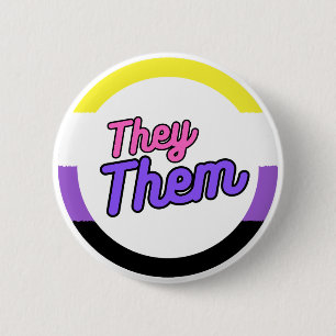 Badge Rond 5 Cm Ils Les Boutons Drapeau Pronoun Non binaire