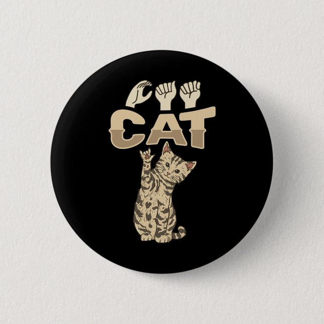 Badge Rond 5 Cm Ily Cat Asl geste de la main Deaf sensibilisation  (Devant)