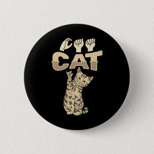 Badge Rond 5 Cm ILY Cat ASL Geste main sourde perte d'audition