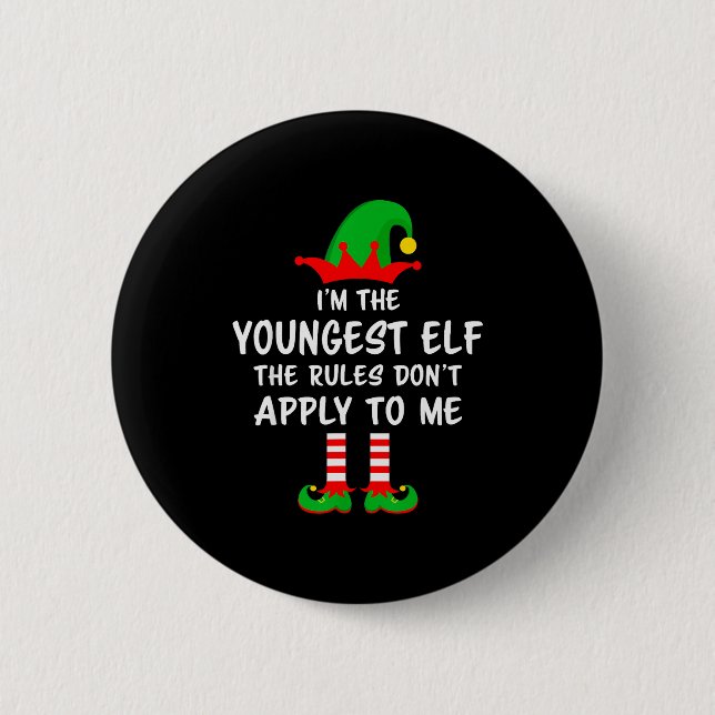 Badge Rond 5 Cm I'm The Youngest Elf Matching Family Christmas  (Devant)