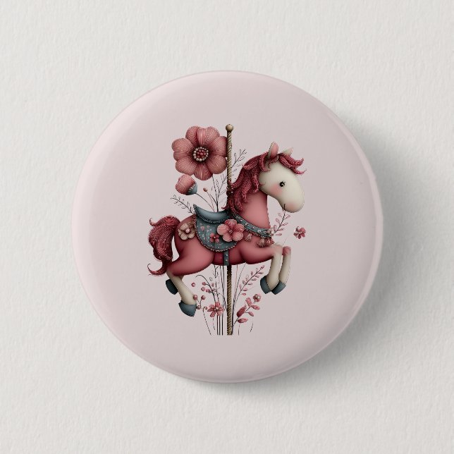 Badge Rond 5 Cm Image de cheval de carrousel fantaisiste (Devant)