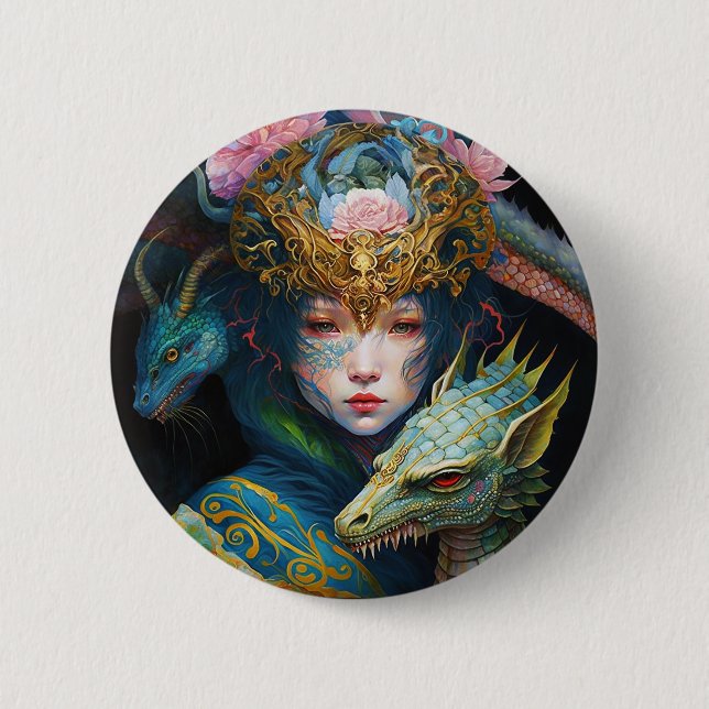 Badge Rond 5 Cm Imaginaire Art Dragon déesse Queen Button (Devant)