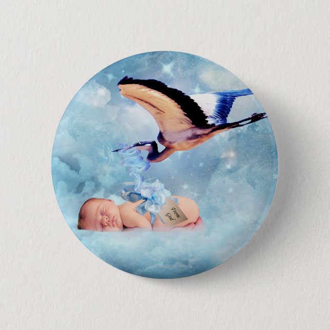 Badge Rond 5 Cm Imaginaire bébé et cigogne (Devant)