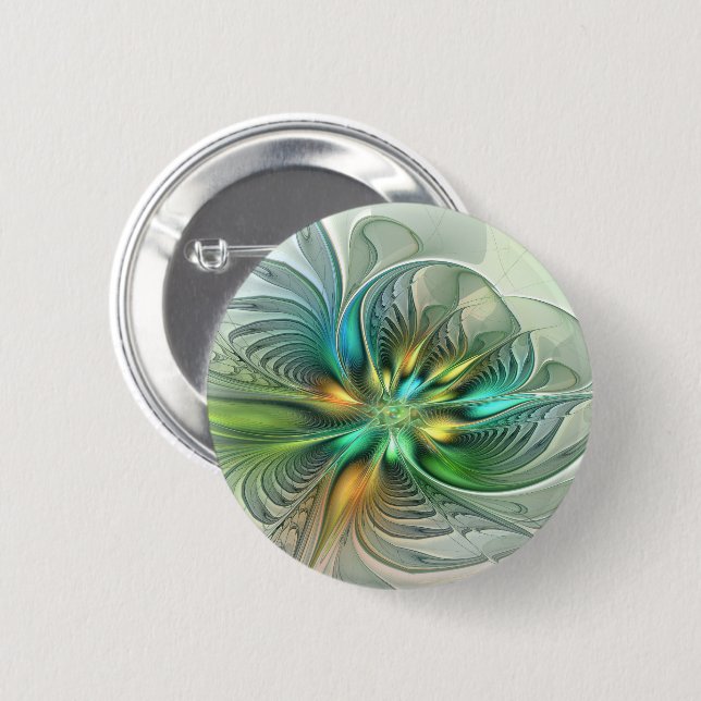 Badge Rond 5 Cm Imaginaire coloré Moderne Fleur Abstraite Fractale (Devant & derrière)