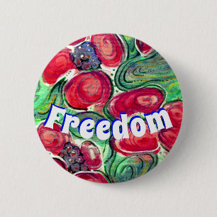 Badge Rond 5 Cm Imaginaire de la liberté et des fleurs rouges