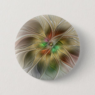 Badge Rond 5 Cm Imaginaire Floral Avec Or Moderne Abstrait Fractal