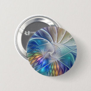 Badge Rond 5 Cm Imaginaire Floral, Fleur Fractale Abstraite coloré