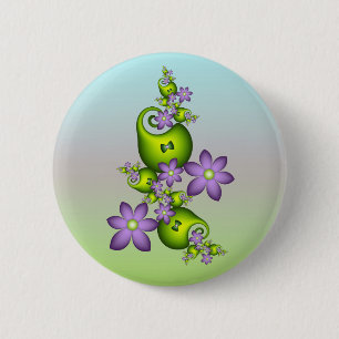 Badge Rond 5 Cm Imaginaire Floral Fleurs Lilac Formes vertes Fract