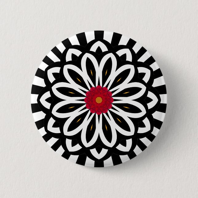 Badge Rond 5 Cm Imaginaire floral rouge de Black and White Stripes (Devant)