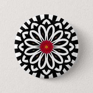 Badge Rond 5 Cm Imaginaire floral rouge de Black and White Stripes