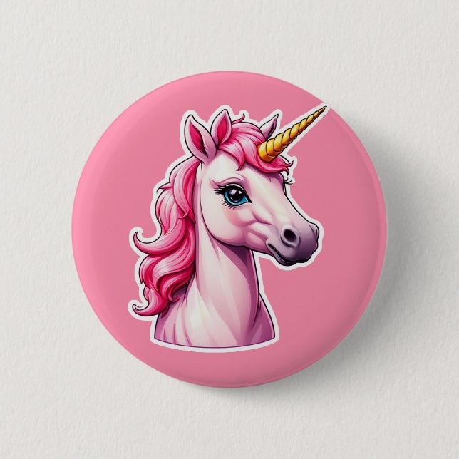 Badge Rond 5 Cm Imaginaire Unicorne rose (Devant)