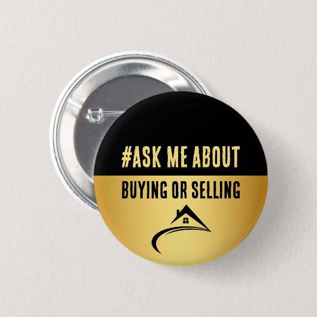 Badge Rond 5 Cm Immobilier Noir & Or (Devant & derrière)