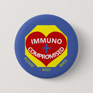 Badge Rond 5 Cm Immunocompromis - Bleu, Jaune, Bouton Coeur Rouge
