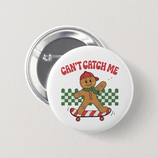 Badge Rond 5 Cm Impossible de m'attraper Noël Gingerbread Xmas  (Devant & derrière)