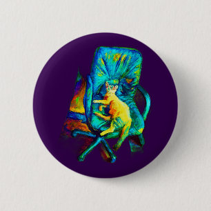 BADGE ROND 5 CM IMPRESSION ABSTRAITE À D'UN CHAT EN CHAISE