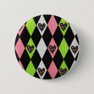 Badge Rond 5 Cm Impression colorée d'Arlequin avec des cœurs de ro