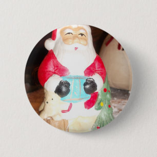 Badge Rond 5 Cm Impression d'art vintage Fun Santa avec neige