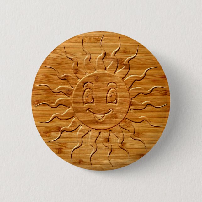 Badge Rond 5 Cm Impression De La Face Solaire Souriante En Bois (Devant)