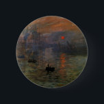Badge Rond 5 Cm Impression Sunrise de Claude Monet, Art ancien<br><div class="desc">Impression,  soleil levant (1872) de Claude Monet est une peinture nautique d'art fin vintage de l'impressionnisme. La position du soleil ressemble à ce qu'elle pourrait également être un coucher de soleil. Un paysage marin au port du Havre,  en France,  avec plusieurs bateaux au premier plan au lever du soleil.</div>