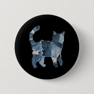 Badge Rond 5 Cm Imprimé animal de chat en patch en denim drôle rét